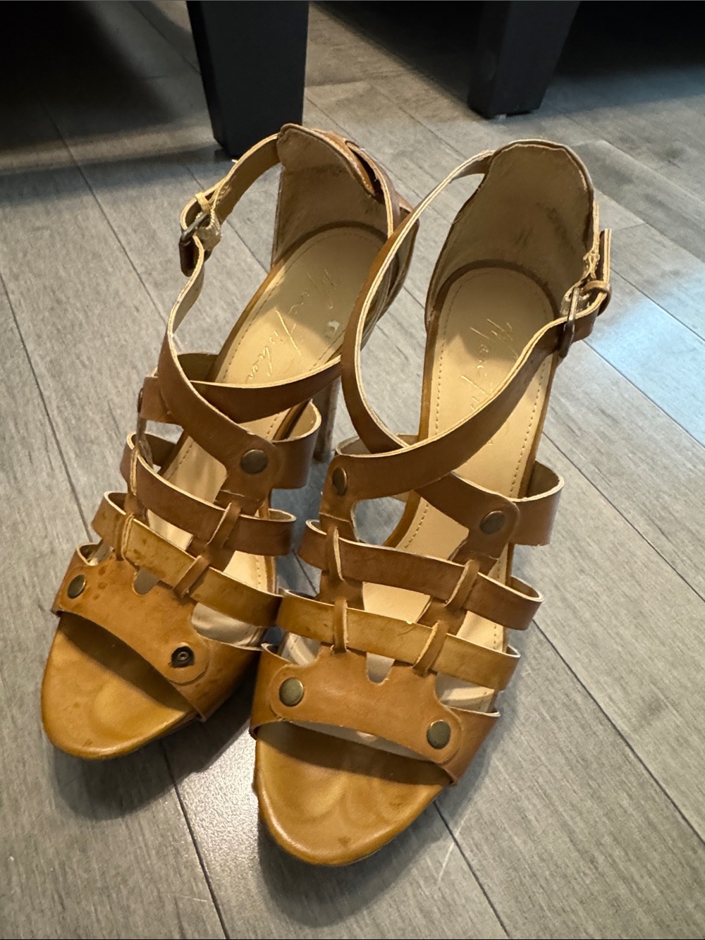 Marc Fisher Cognac Strappy Leather Heels